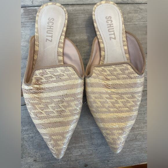 Schutz Natural Raffia Mule Slide Close Toe Tan 5 - Picture 1 of 3